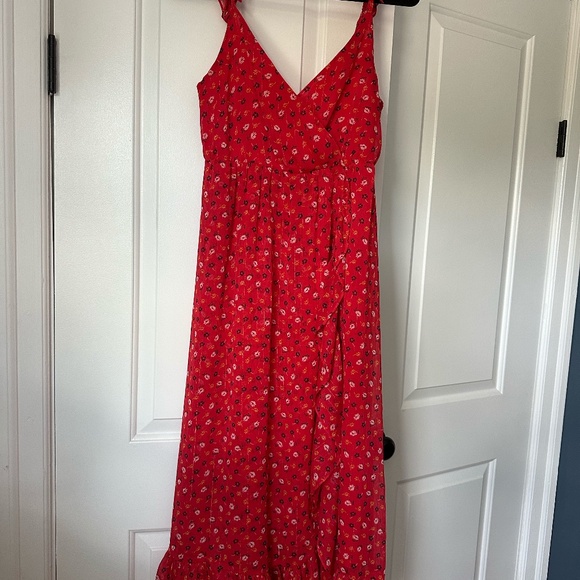 Madewell Ruffle Strap Wrap Midi Dress Metallic Striped Prairie Posie Print - Picture 1 of 3